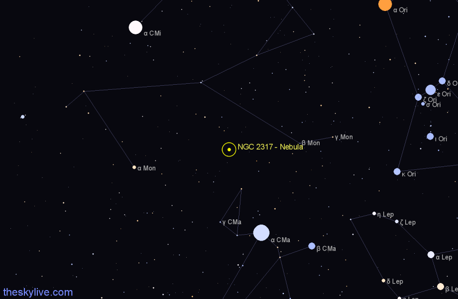 Finder chart NGC 2317 - Nebula in Monoceros star