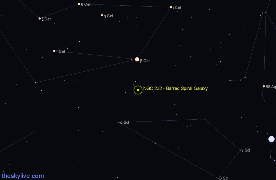 Finder chart NGC 232 - Barred Spiral Galaxy in Cetus star