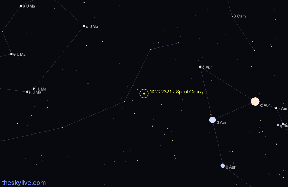 Finder chart NGC 2321 - Spiral Galaxy in Lynx star