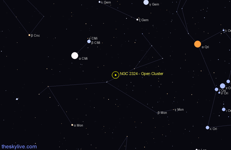 Finder chart NGC 2324 - Open Cluster in Monoceros star