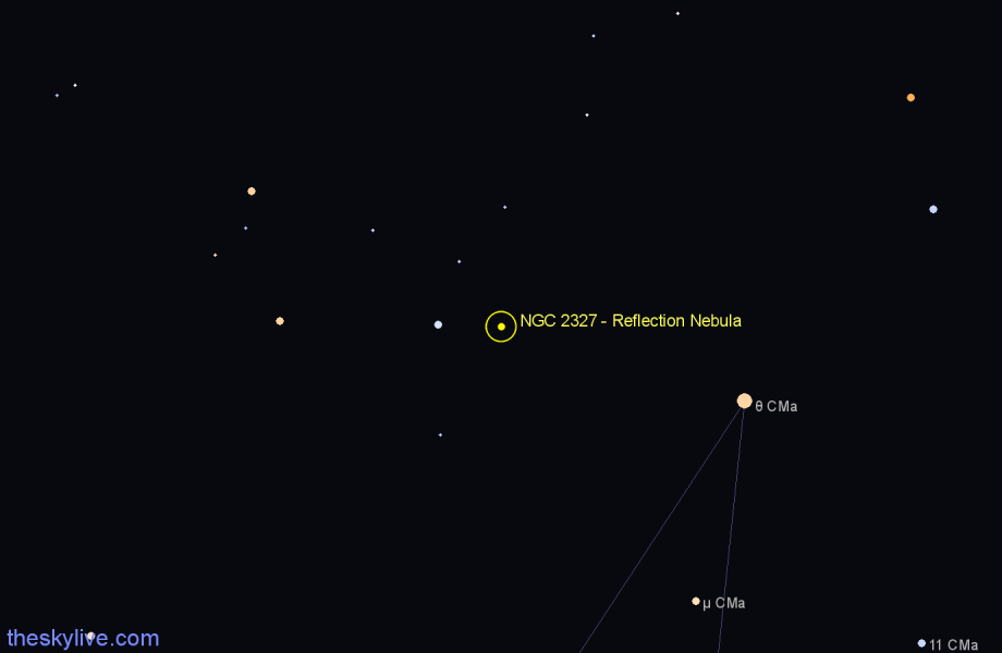 Finder chart NGC 2327 - Reflection Nebula in Canis Major star