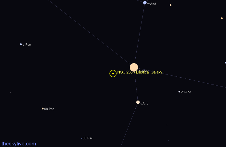 Finder chart NGC 233 - Elliptical Galaxy in Andromeda star