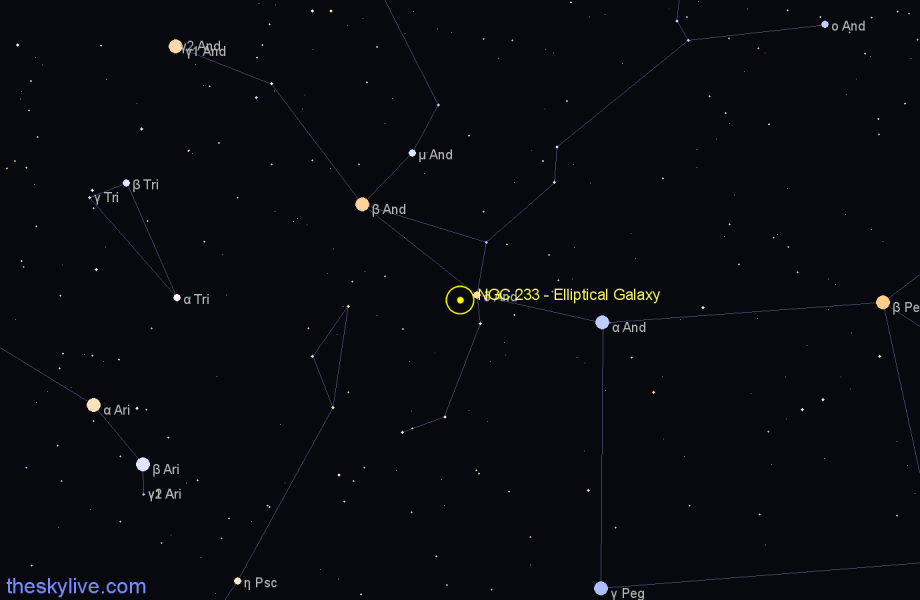 Finder chart NGC 233 - Elliptical Galaxy in Andromeda star