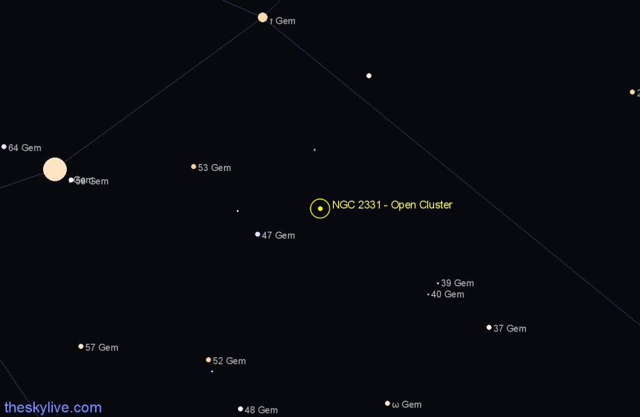 Finder chart NGC 2331 - Open Cluster in Gemini star