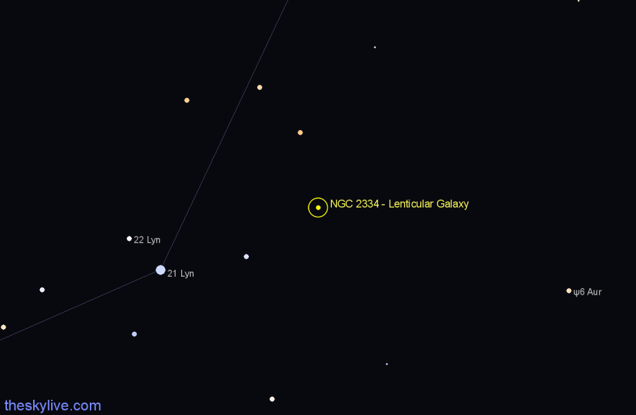 Finder chart NGC 2334 - Lenticular Galaxy in Lynx star