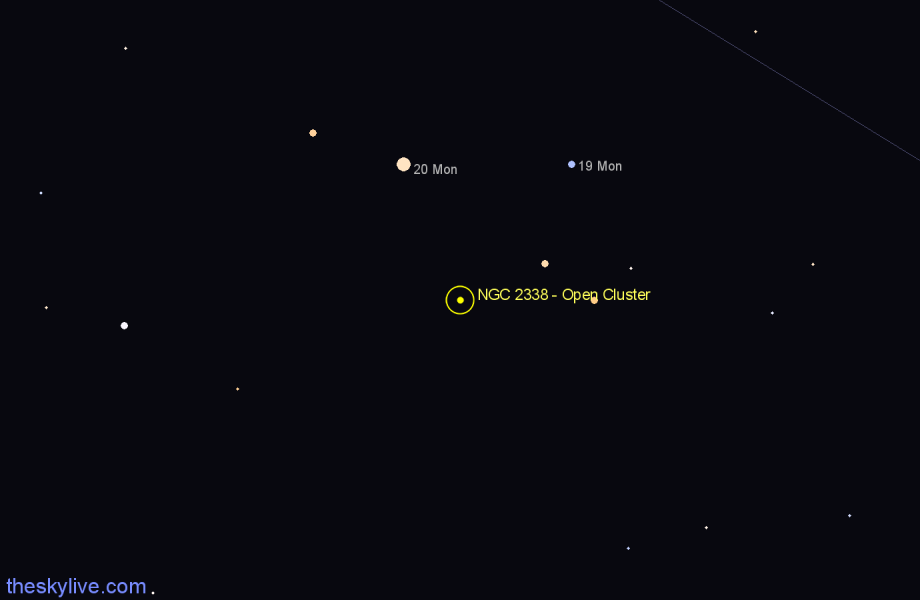 Finder chart NGC 2338 - Open Cluster in Monoceros star