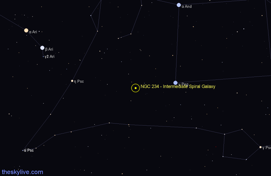 Finder chart NGC 234 - Intermediate Spiral Galaxy in Pisces star