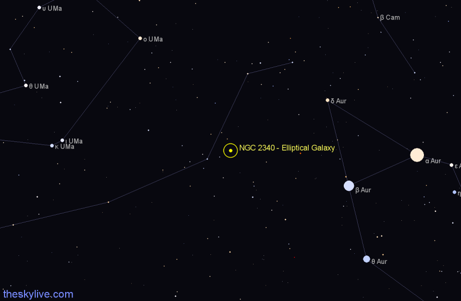 Finder chart NGC 2340 - Elliptical Galaxy in Lynx star