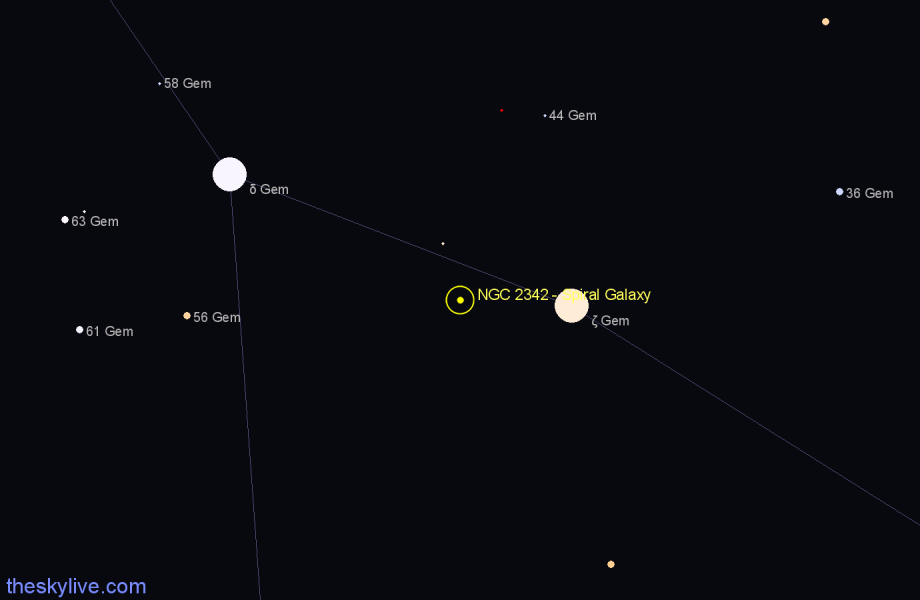 Finder chart NGC 2342 - Spiral Galaxy in Gemini star