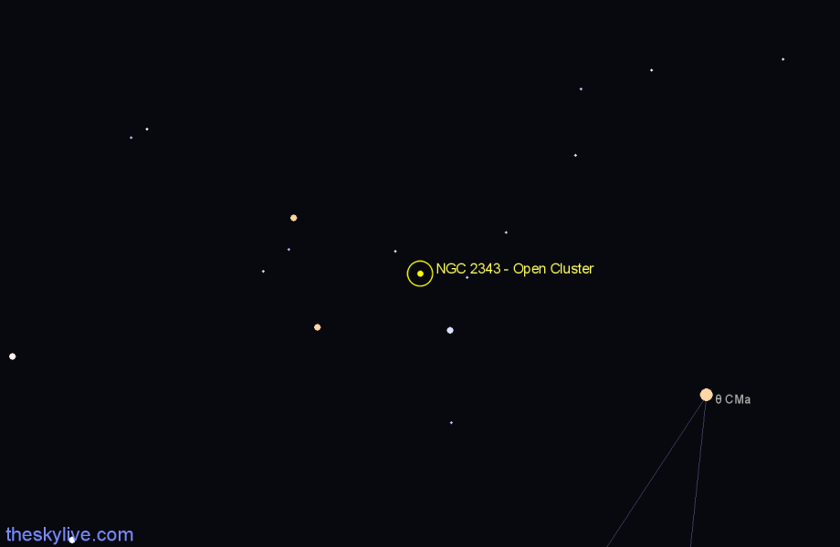 Finder chart NGC 2343 - Open Cluster in Monoceros star