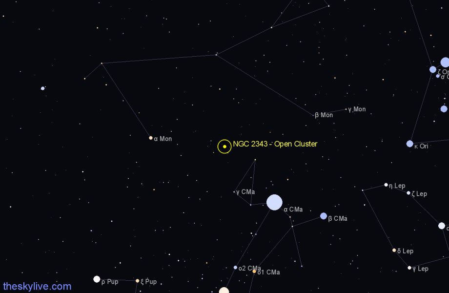 Finder chart NGC 2343 - Open Cluster in Monoceros star