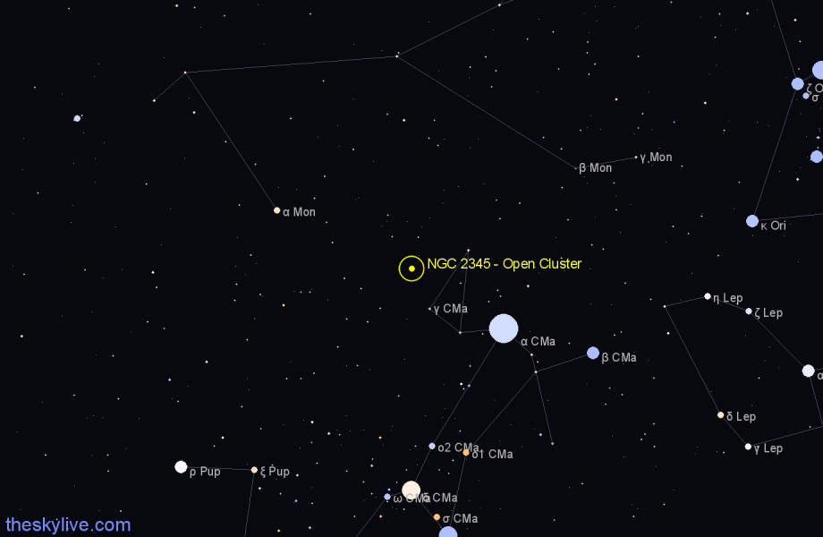 Finder chart NGC 2345 - Open Cluster in Canis Major star