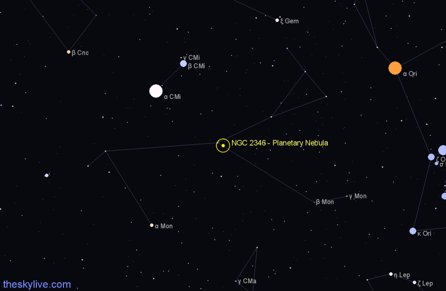 Finder chart NGC 2346 - Planetary Nebula in Monoceros star