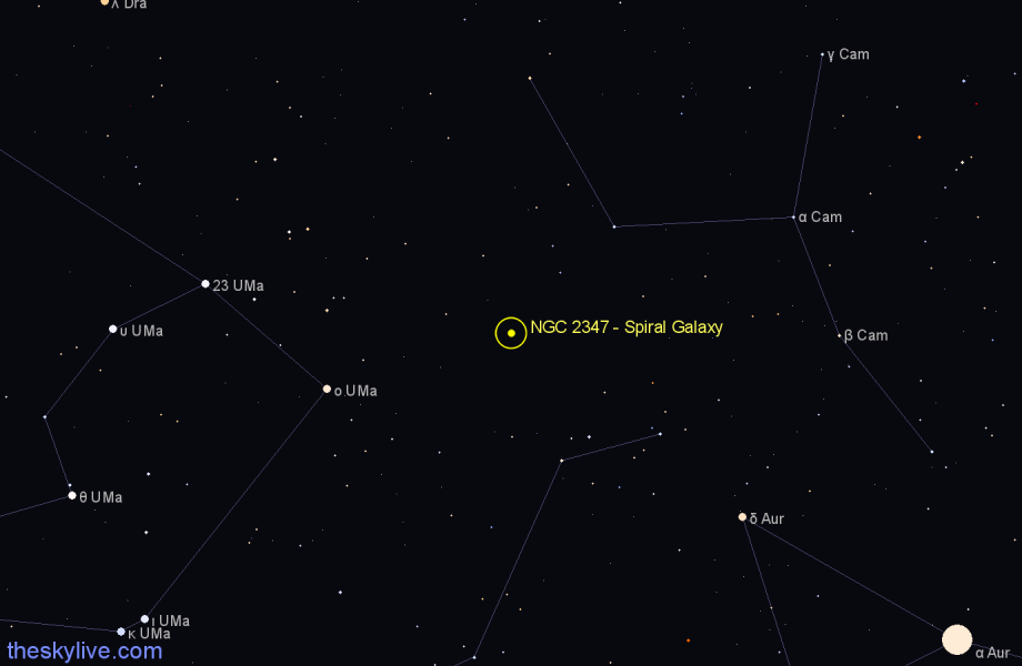 Finder chart NGC 2347 - Spiral Galaxy in Camelopardalis star