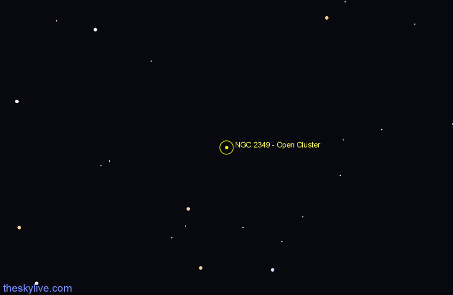 Finder chart NGC 2349 - Open Cluster in Monoceros star