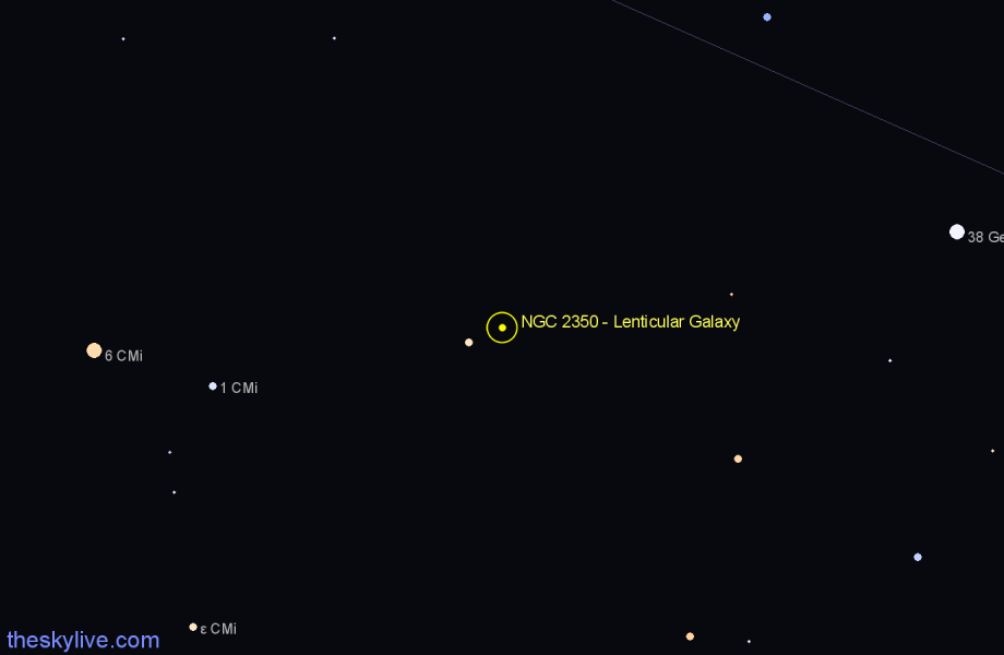 Finder chart NGC 2350 - Lenticular Galaxy in Canis Minor star