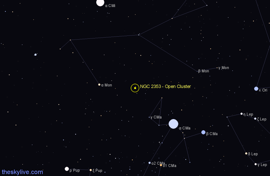 Finder chart NGC 2353 - Open Cluster in Monoceros star