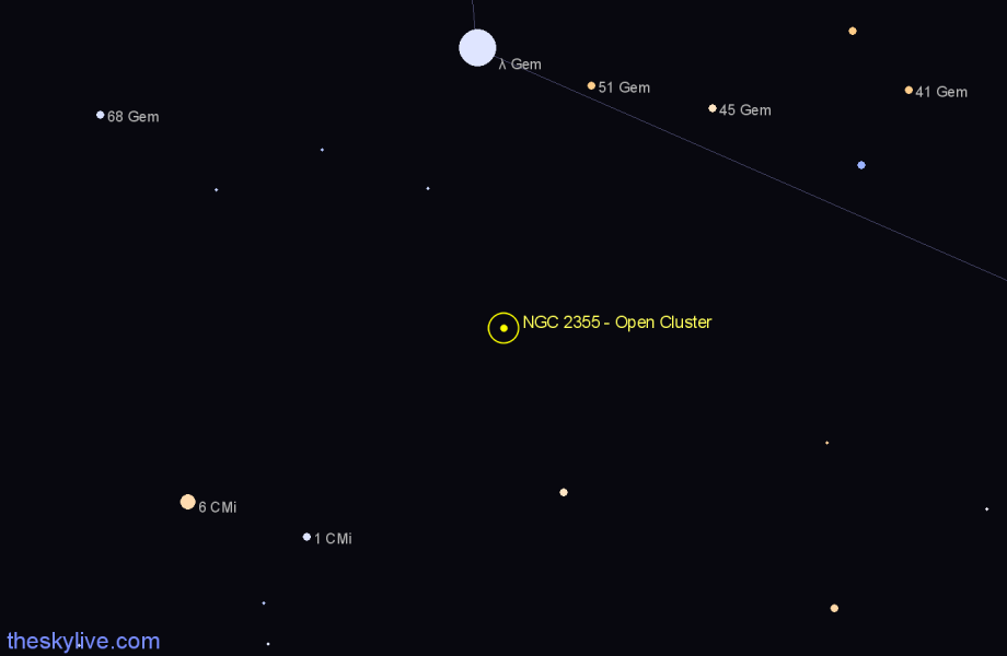 Finder chart NGC 2355 - Open Cluster in Gemini star