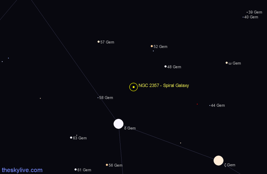 Finder chart NGC 2357 - Spiral Galaxy in Gemini star