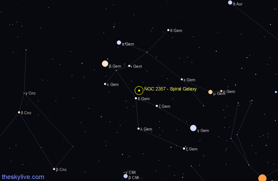 Finder chart NGC 2357 - Spiral Galaxy in Gemini star