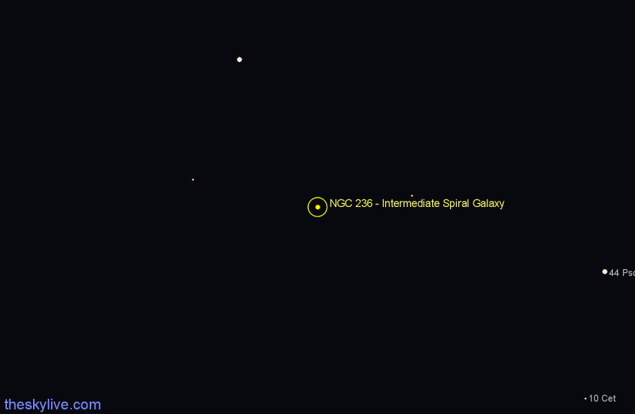 Finder chart NGC 236 - Intermediate Spiral Galaxy in Pisces star