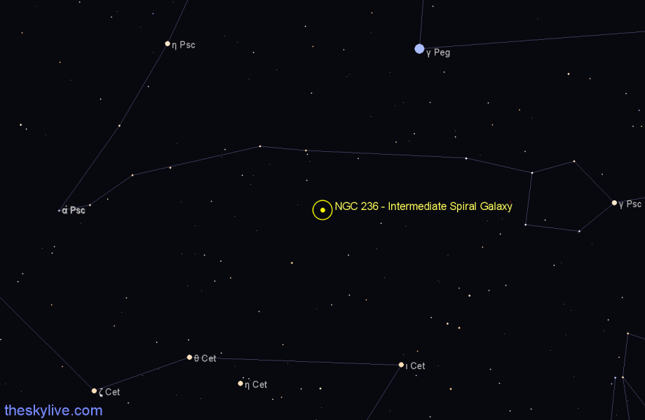 Finder chart NGC 236 - Intermediate Spiral Galaxy in Pisces star