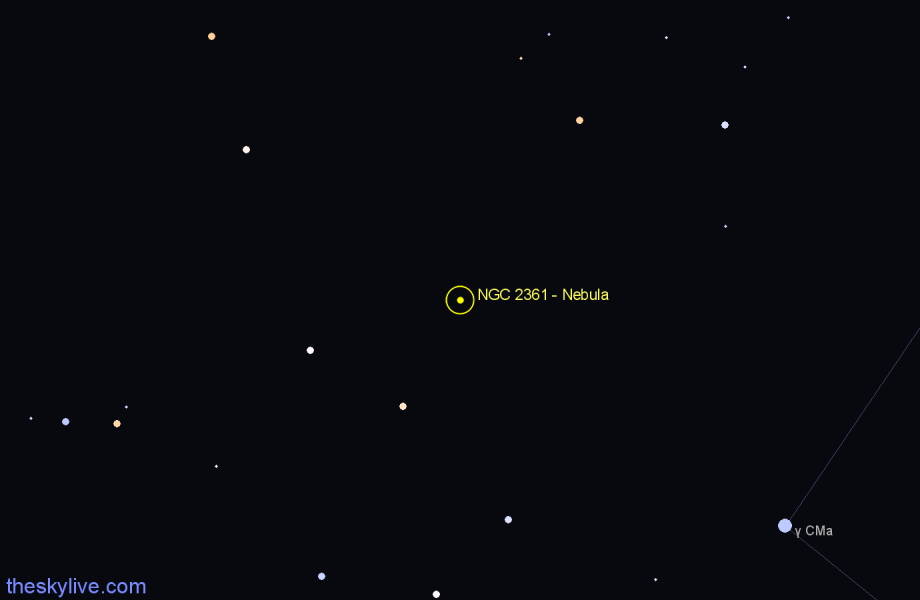 Finder chart NGC 2361 - Nebula in Canis Major star
