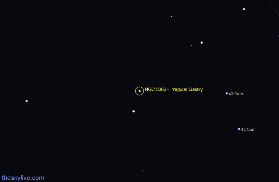 Finder chart NGC 2363 - Irregular Galaxy in Camelopardalis star
