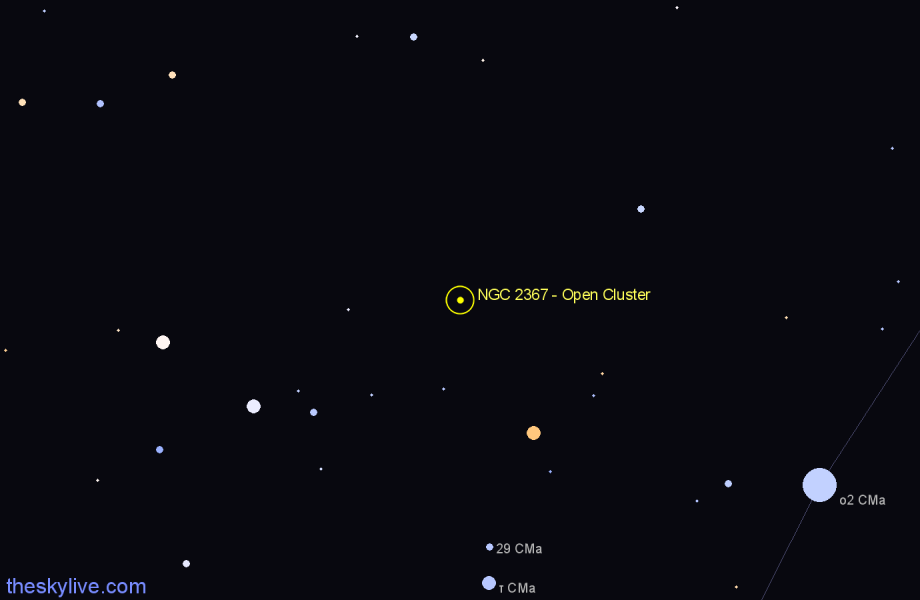 Finder chart NGC 2367 - Open Cluster in Canis Major star