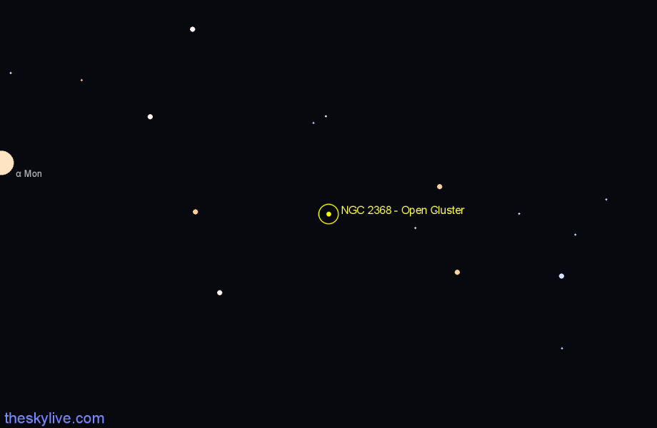 Finder chart NGC 2368 - Open Cluster in Monoceros star