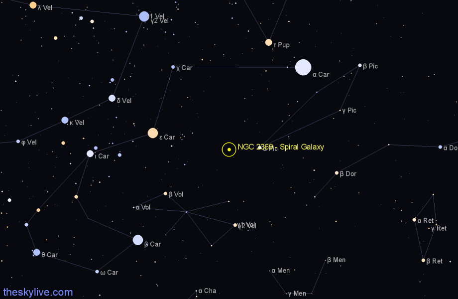 Finder chart NGC 2369 - Spiral Galaxy in Carina star