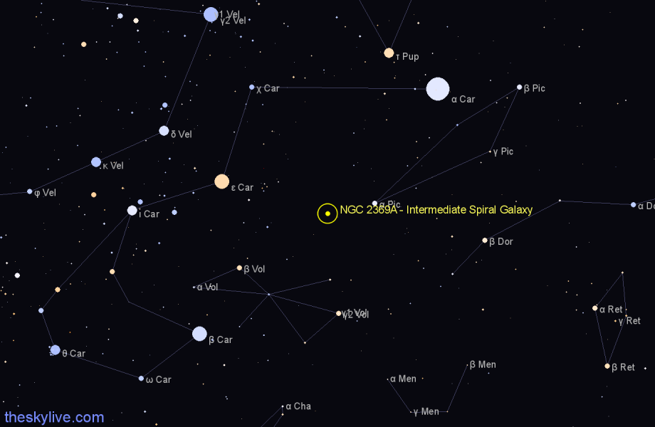 Finder chart NGC 2369A - Intermediate Spiral Galaxy in Carina star