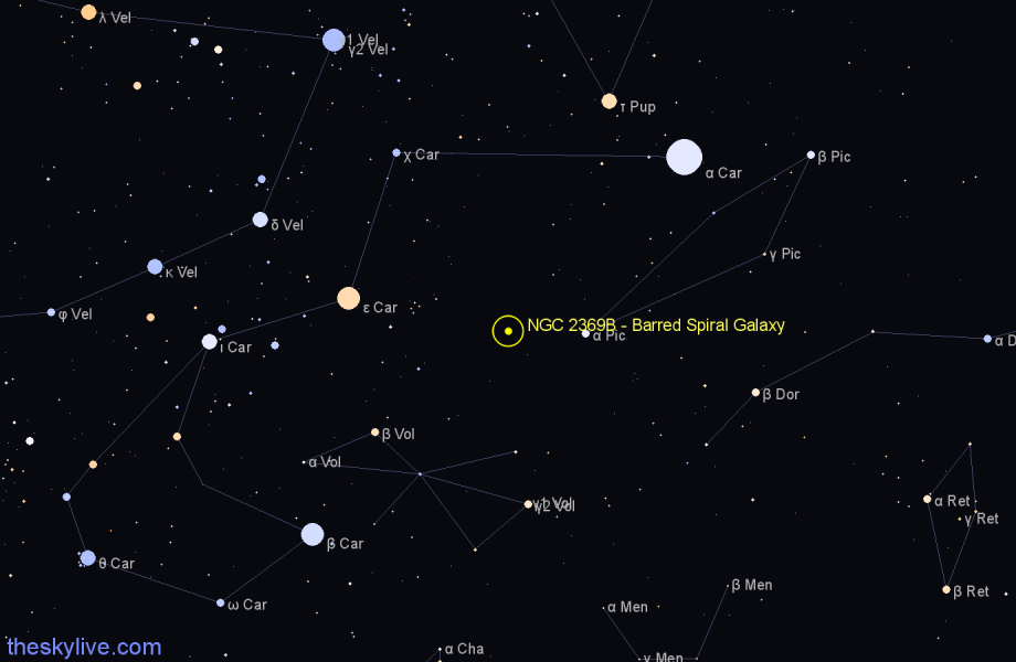 Finder chart NGC 2369B - Barred Spiral Galaxy in Carina star
