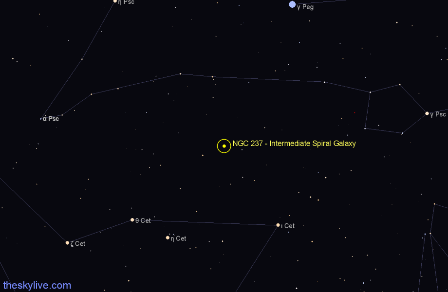 Finder chart NGC 237 - Intermediate Spiral Galaxy in Cetus star