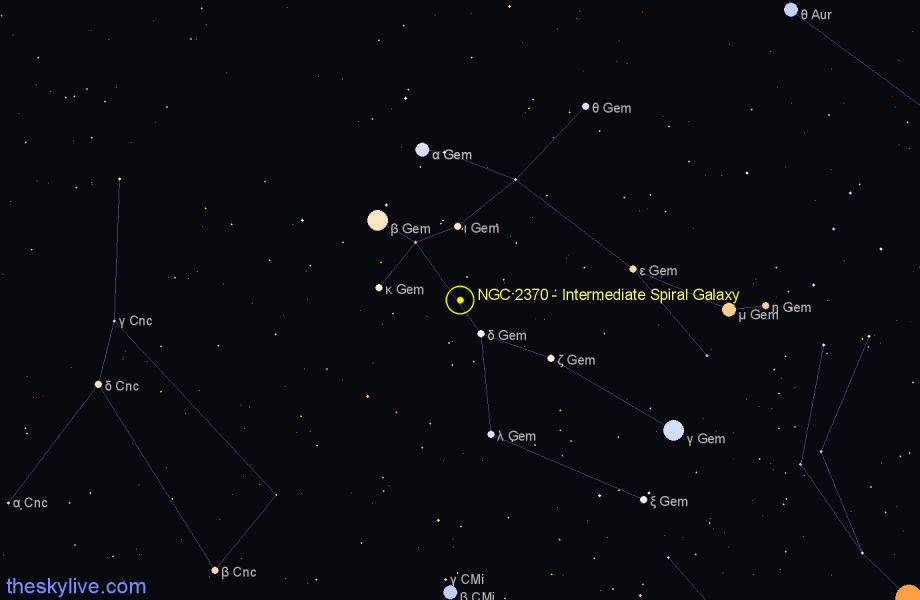 Finder chart NGC 2370 - Intermediate Spiral Galaxy in Gemini star