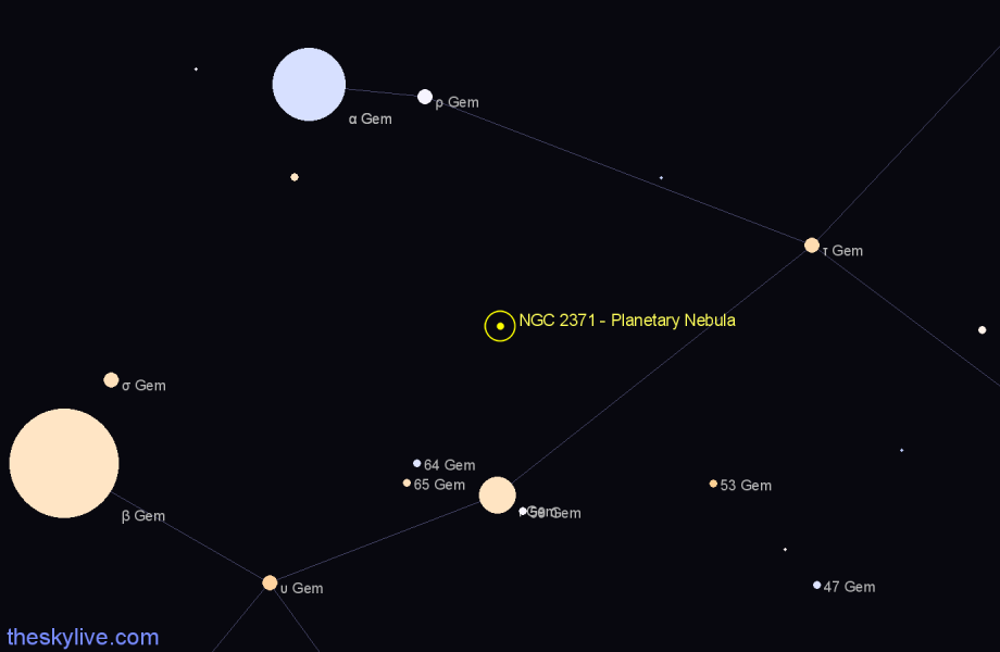 Finder chart NGC 2371 - Planetary Nebula in Gemini star