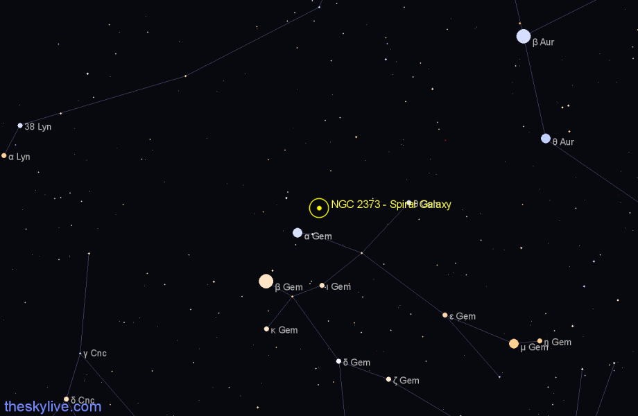 Finder chart NGC 2373 - Spiral Galaxy in Gemini star