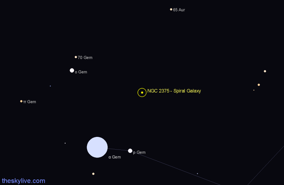 Finder chart NGC 2375 - Spiral Galaxy in Gemini star