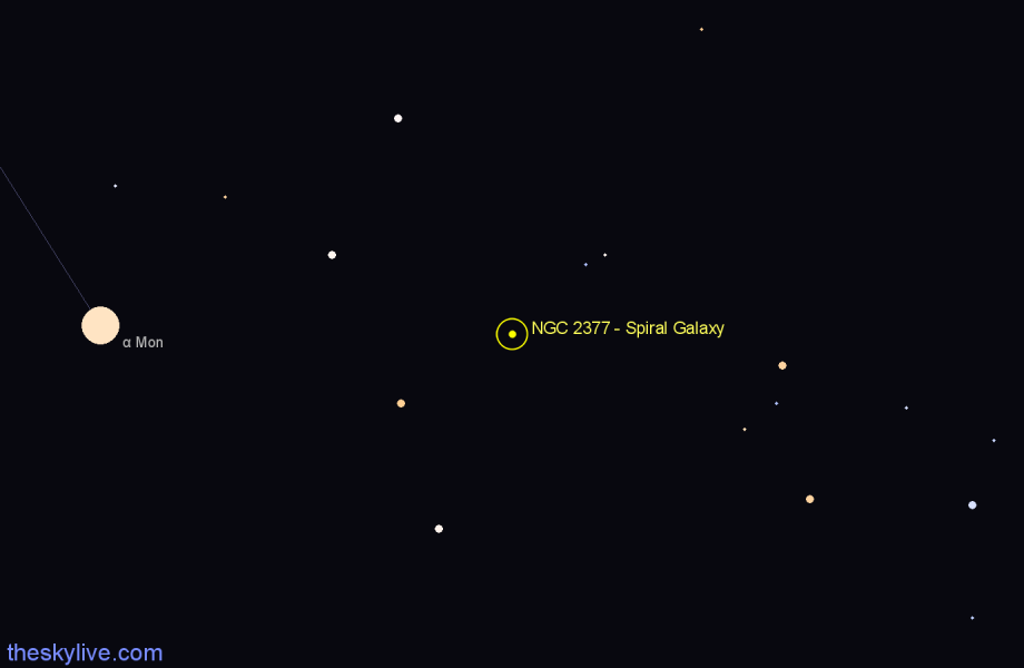 Finder chart NGC 2377 - Spiral Galaxy in Monoceros star