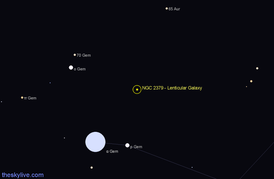 Finder chart NGC 2379 - Lenticular Galaxy in Gemini star