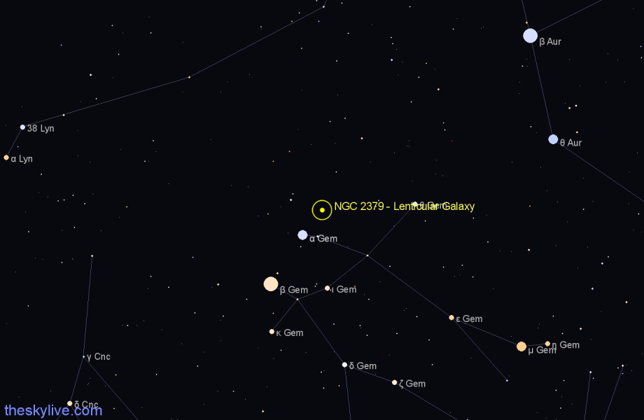 Finder chart NGC 2379 - Lenticular Galaxy in Gemini star