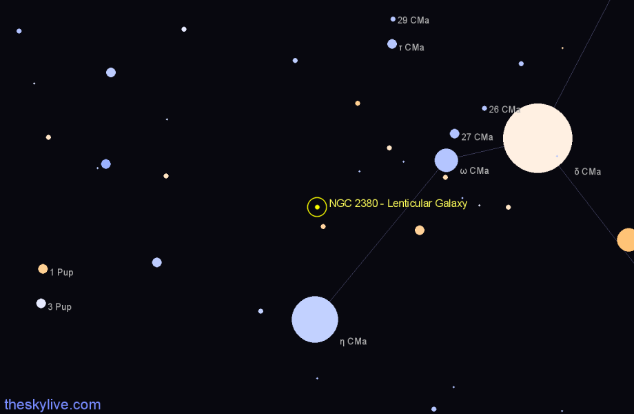 Finder chart NGC 2380 - Lenticular Galaxy in Canis Major star