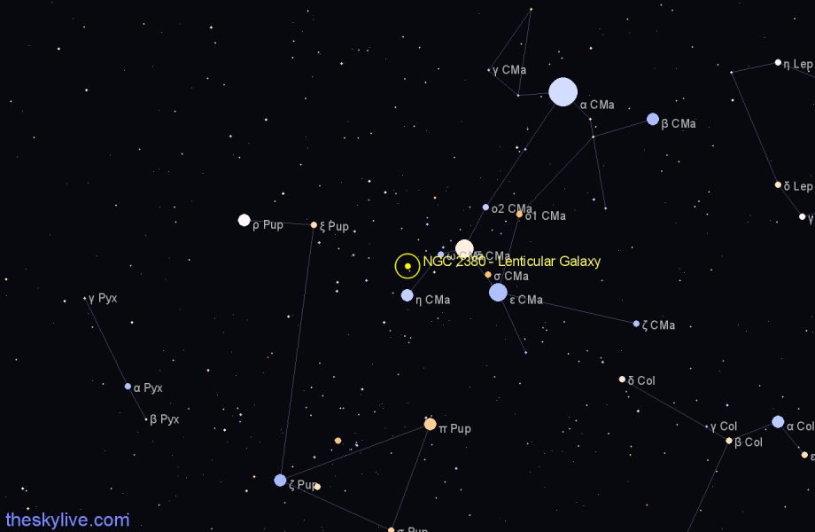 Finder chart NGC 2380 - Lenticular Galaxy in Canis Major star