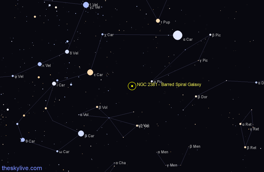 Finder chart NGC 2381 - Barred Spiral Galaxy in Carina star