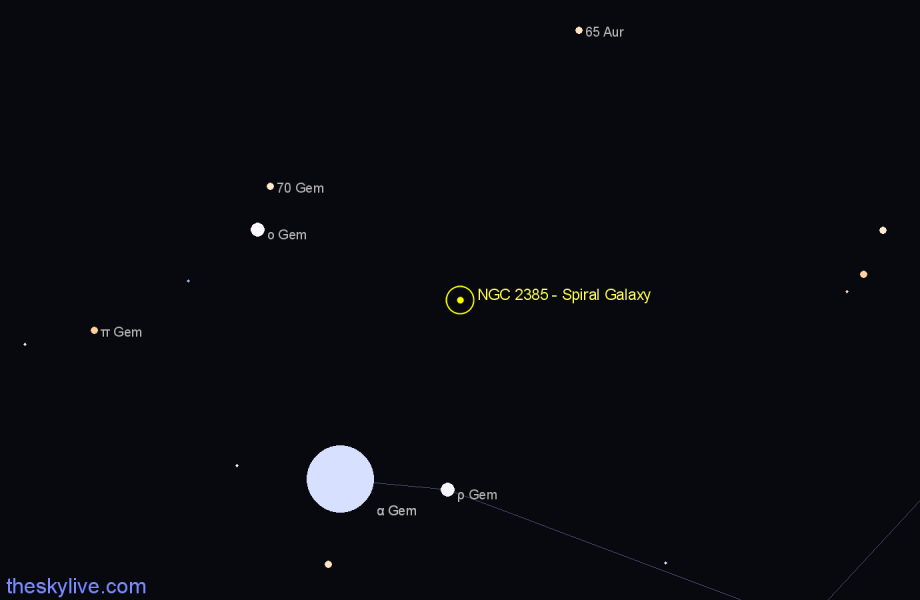 Finder chart NGC 2385 - Spiral Galaxy in Gemini star