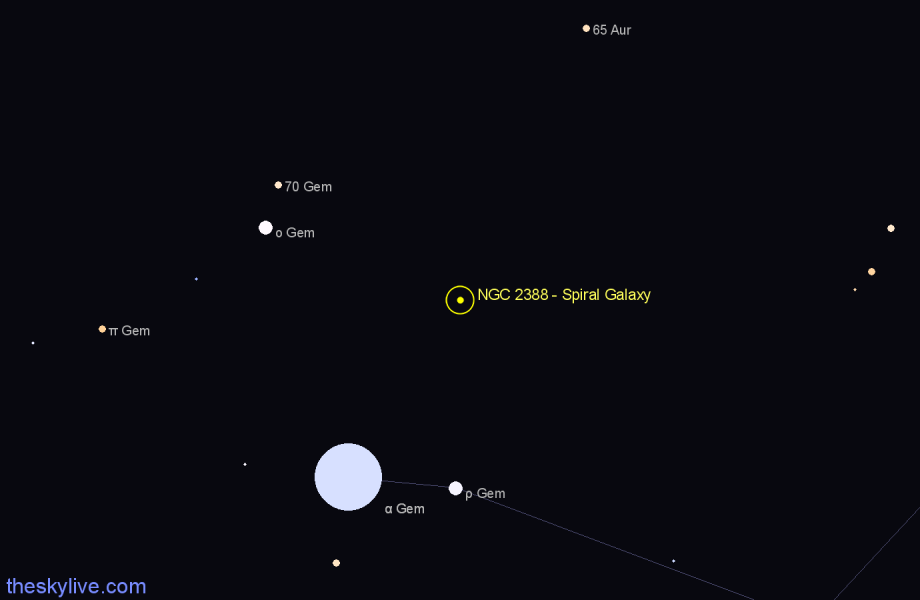 Finder chart NGC 2388 - Spiral Galaxy in Gemini star