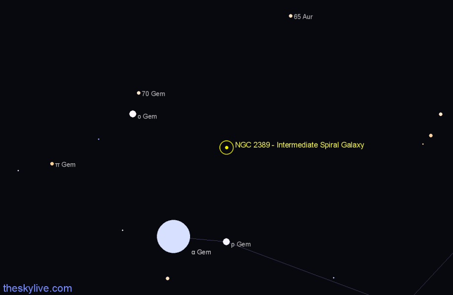 Finder chart NGC 2389 - Intermediate Spiral Galaxy in Gemini star