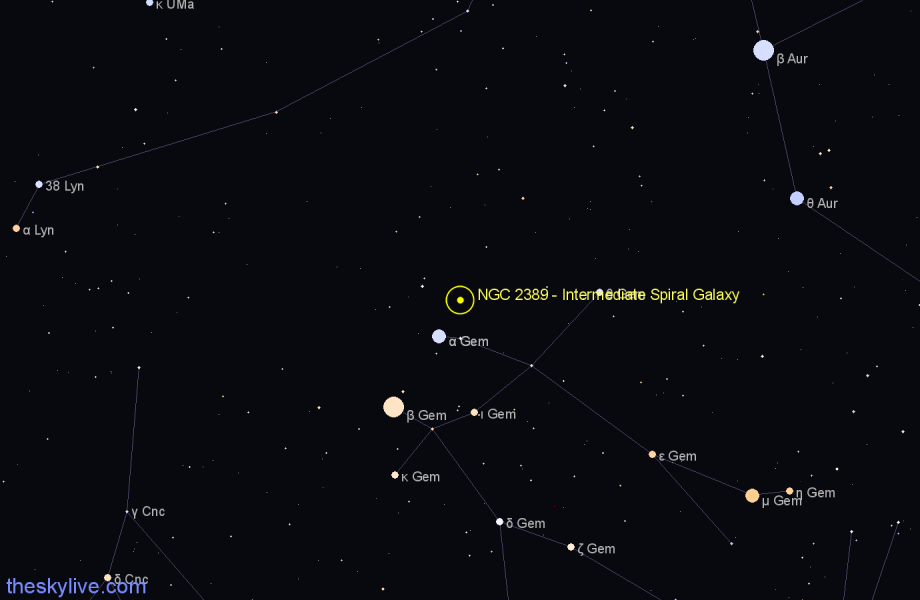 Finder chart NGC 2389 - Intermediate Spiral Galaxy in Gemini star