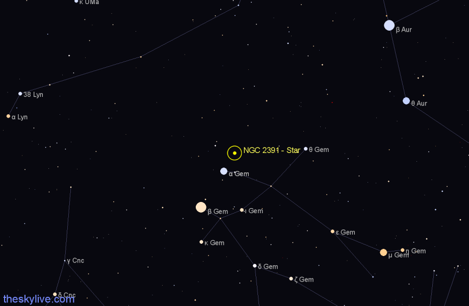 Finder chart NGC 2391 - Star in Gemini star