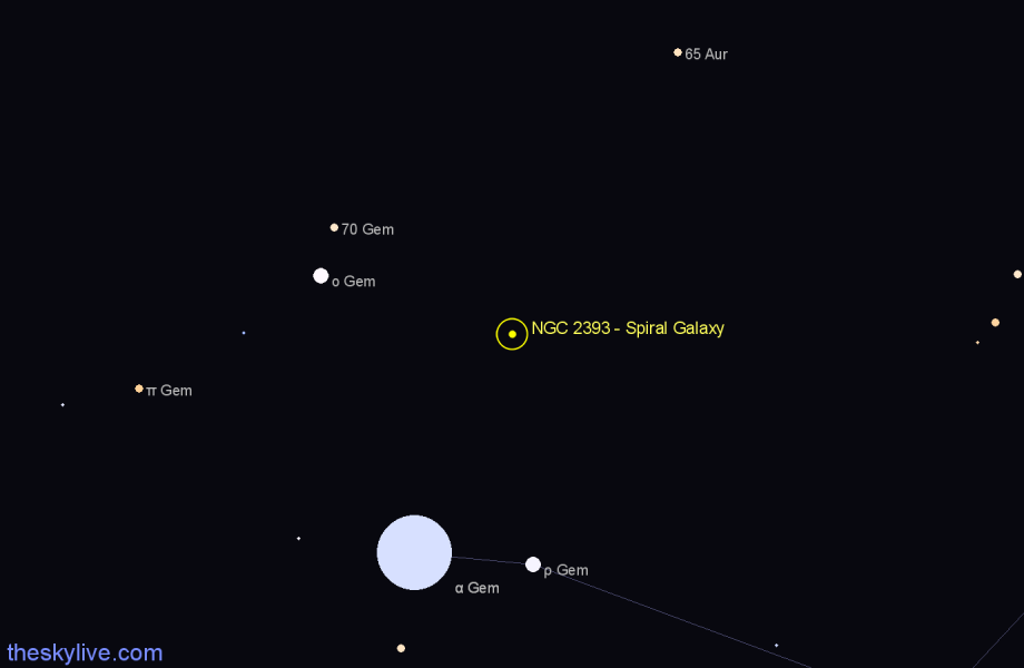 Finder chart NGC 2393 - Spiral Galaxy in Gemini star